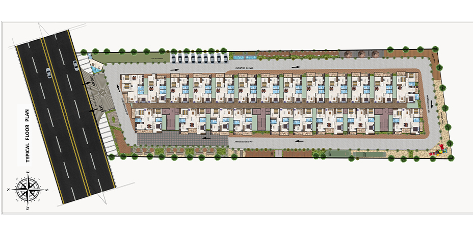 DS-MAX SKYSANJEEVINI - Apartment building floor plan featuring symmetrical unit arrangement and facilities.