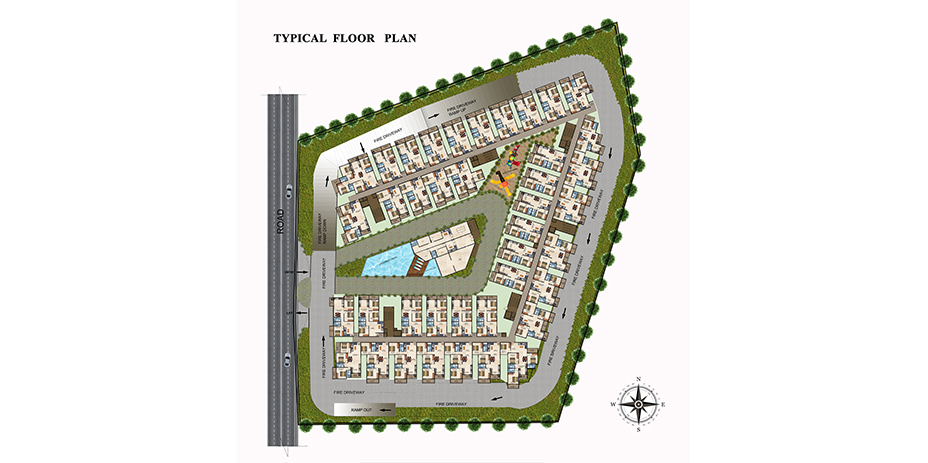 DS-MAX SAMYAK - Apartment building floor plan featuring symmetrical unit arrangement and facilities.