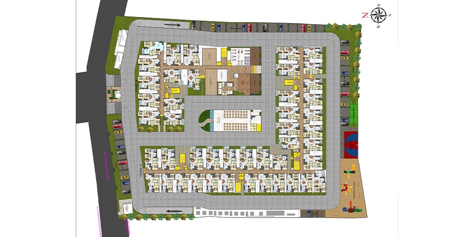 DS-MAX SKYSHUBHAM - Apartment building floor plan featuring symmetrical unit arrangement and facilities.