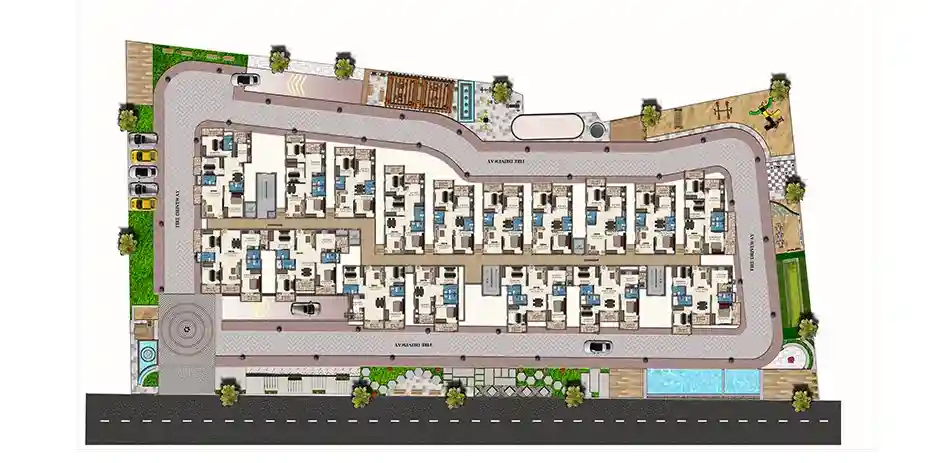DS-MAX SKYBLOSSOM - Apartment building floor plan featuring symmetrical unit arrangement and facilities.