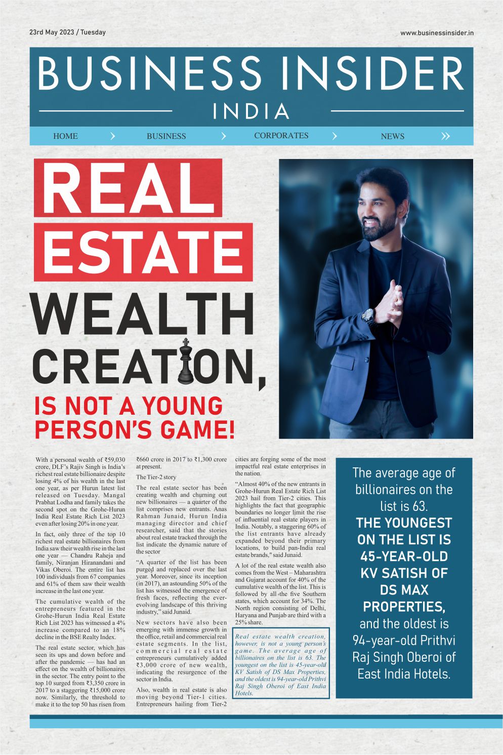                                     Dr. K V Satish, Chairman of DS-MAX Properties, on Forbes India cover.
                                    